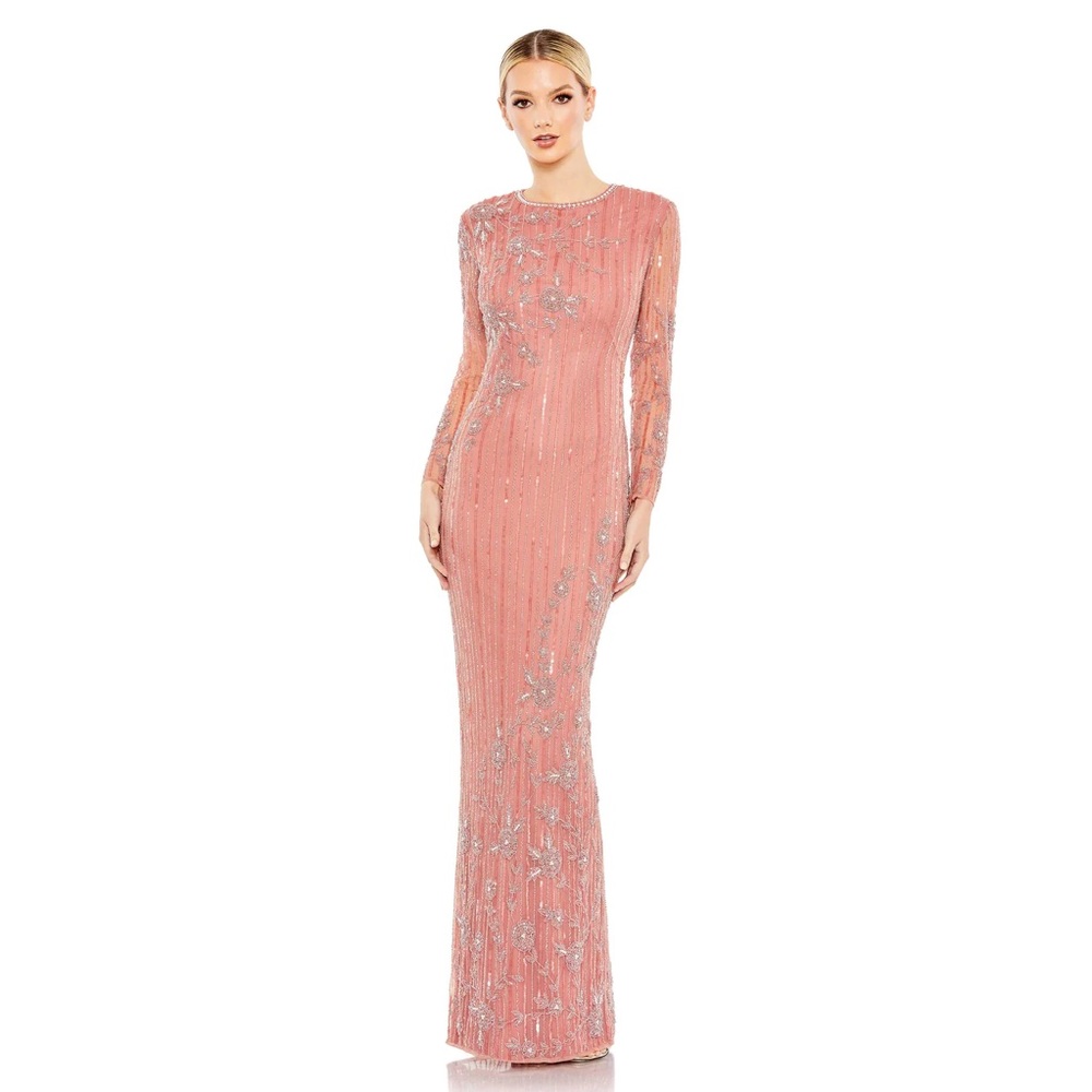 Mac Duggal Embellished High Neck Illusion Long Sleeve Gown 11136